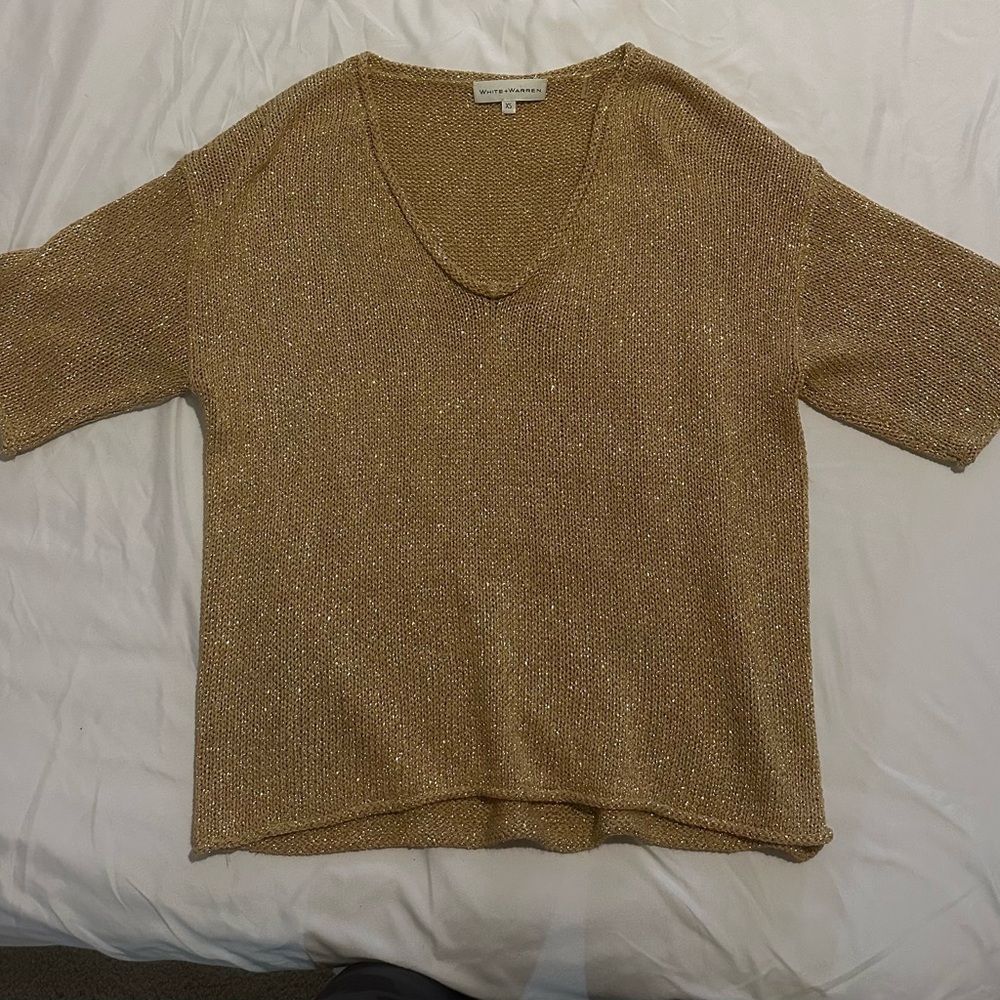 White + Warren Gold Knit Sweater